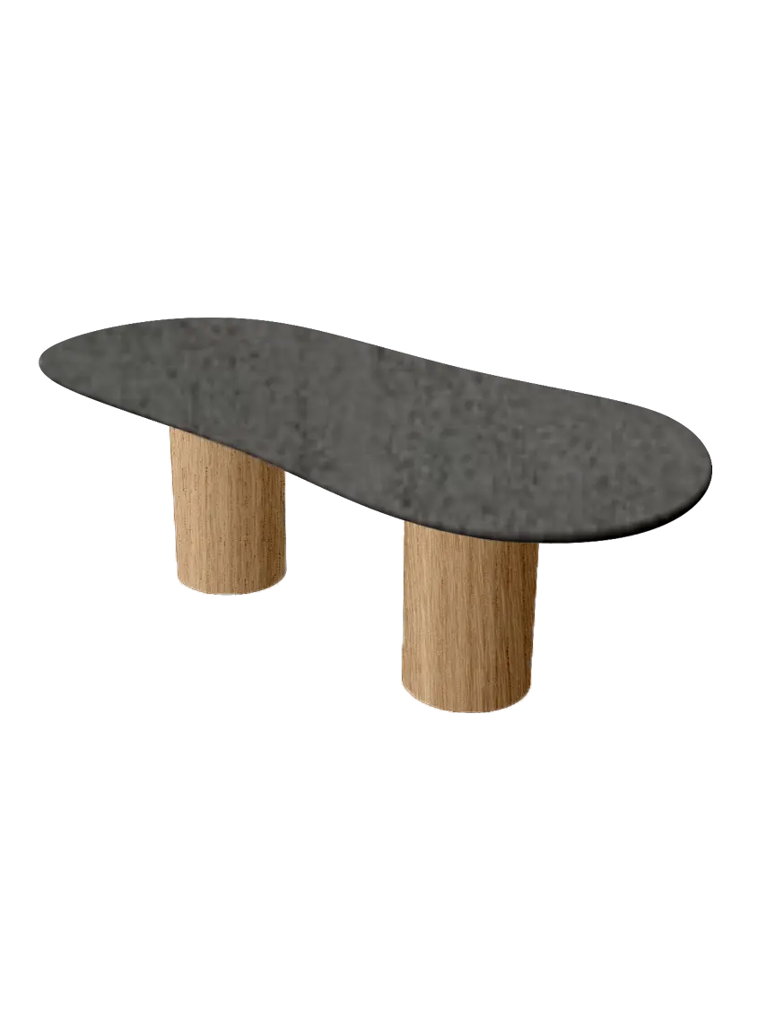 Table basse en béton ciré couleur Béton Foncé avec pieds cylindriques en chêne – fabrication artisanale