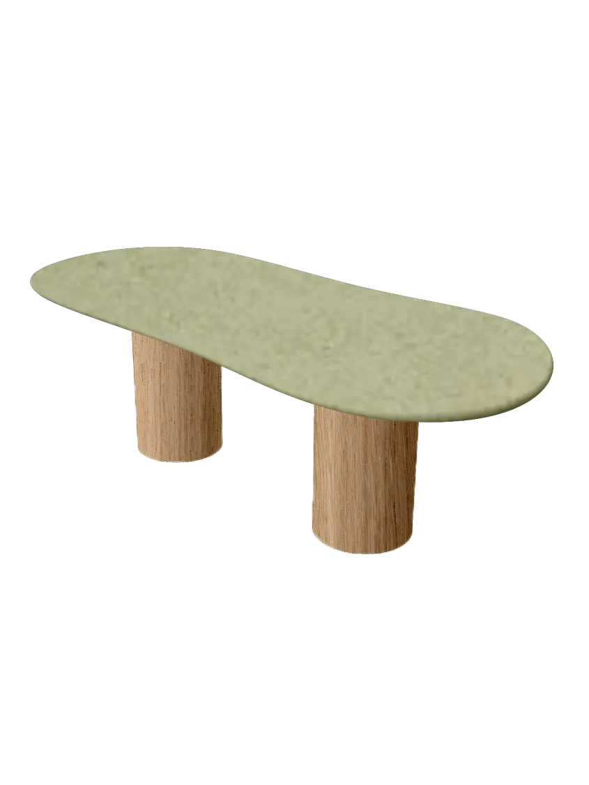 Table basse en béton ciré couleur Olive avec pieds cylindriques en chêne – fabrication artisanale