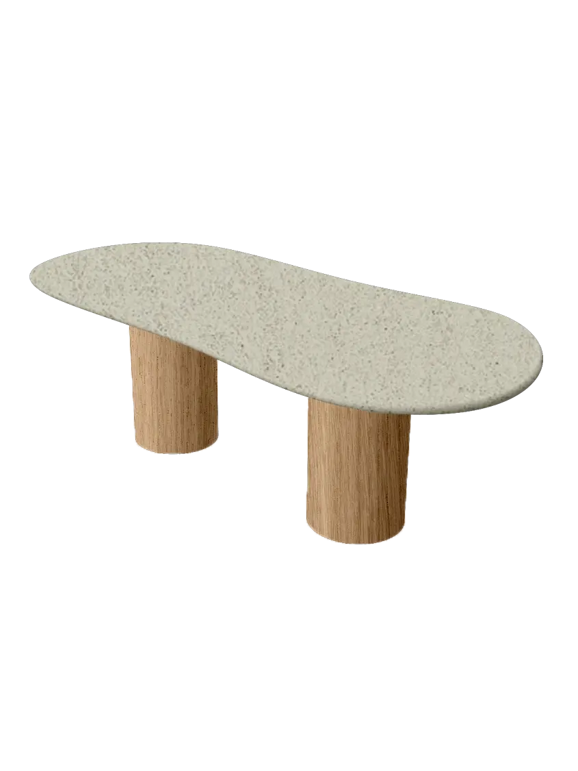 Table basse en béton ciré couleur Olive Vert avec pieds cylindriques en chêne – fabrication artisanale
